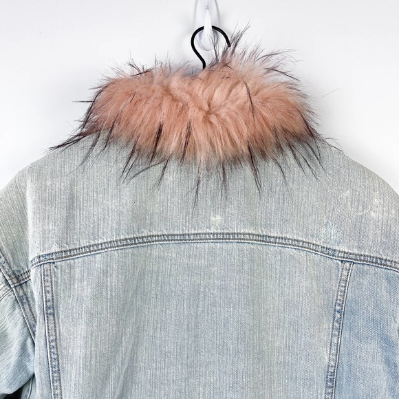 American Eagle (S) Womens Plush Sherpa Lined Denim Jacket Trucker Cotton Blue - Picture 5 of 11